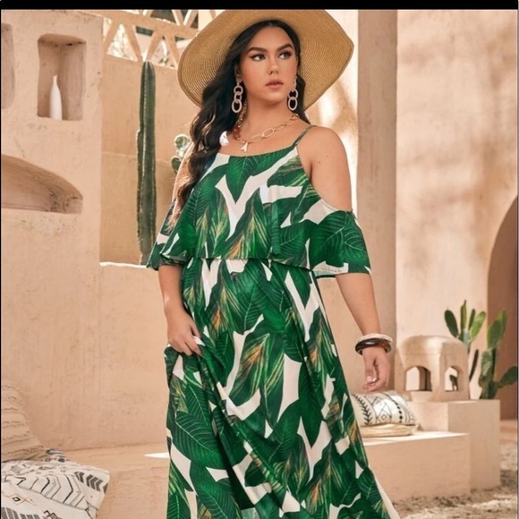 Shein Curve, Amazing Green-Leaf Maxi Dress, Stunning! Size 3XL - Picture 5 of 9